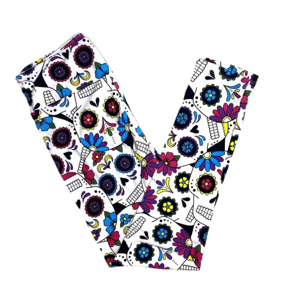 NEW TC2 LuLaRoe Candy Skulls Leggings Multi Color Stretch Comfy Comfort Colorful